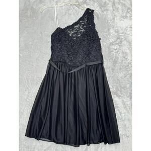 Davids Bridal Dress Womens 14 Black One Shoulder Lace F15711 Bridesmaid Dress
